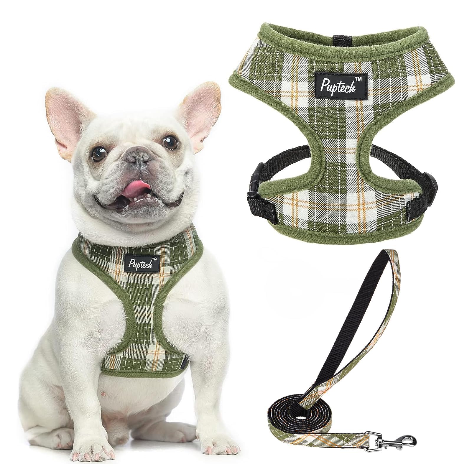 Photo 1 of PUPTECK Soft Mesh Dog Harness and Leash Set Pet Puppy Cat Comfort Padded Vest No Pull Harnesses, Olive Green, S