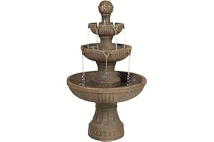 Ravenna 43" High Large Italian Indoor Outdoor Decor Faux Stone Floor Fountain Standing Waterfall 3-Tier Basin Tall Water Feature for Outside Garden Patio Yard Backyard Porch Deck - John Timberland