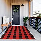 MUBIN Cotton Buffalo Plaid Rug, 4'x6' Black and Red