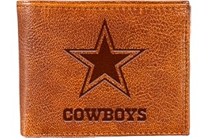 Team Sports America NFL Dallas Cowboys Bi-Fold Passcase Wallet for Men | Brown Genuine Tumbled Leather Wallet | Officially Licensed Stamped Logo | Money and Card Organizer | Gift Box Included