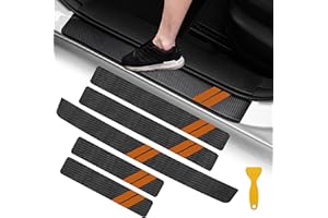 YOSRTER 5PCS Door Sill Guard Decoration Stickers for Dodge Charger Challenger Durango Journey Universal Fit to All Dodge Cars Fiber Leather Door Sill Protector (Orange Trim)