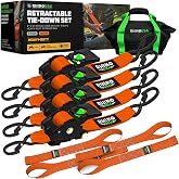 Rhino USA Retractable Ratchet Straps (4-Pack) - 2in x 10ft, 3,033lb, Orange | Heavy Duty Auto Self Retracting Tie Downs. For Truck, Cargo Trailer, Motorcycle &amp; UTV, Tangle-Free Storage. Orange