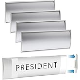 Set of 6 –Sturdy & Elegant Silver Aluminum Wall Mount Name Plate Holder, Office Business Door Curved Sign Holder with Adhesive Tape, 8” X 3” - Plastic Film Included, Paper Inserts NOT Included