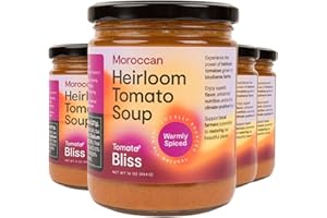 Tomato Bliss Moroccan Heirloom Tomato Soup, All Natural, Non-GMO, Vegan, Dairy-Free, No Added Sugar, Healthy Tomato Soups, High in Vitamin C and antioxidants (16 oz, 4-pack)