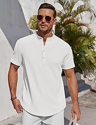 COOFANDY Men's White Henley Shirt Short Sleeve Band