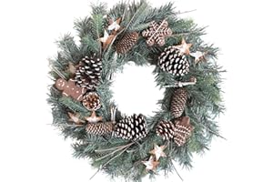 Egolot 24 Inch Winter Christmas Frosted Pine Wreath for Front Door, Winter Wreath with Pine Cones Gingerbread Men Star for Indoor Outdoor, Winter Christmas Star Wreaths for Home Decor