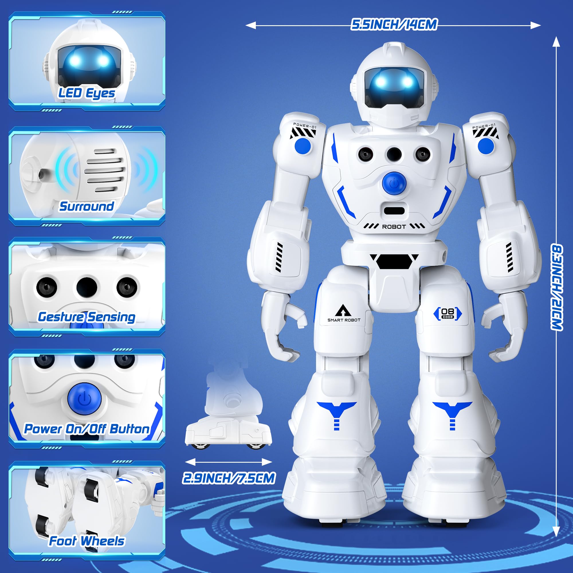 BAZOLOTA Robot Toys for Kids 3-5, Programmable Remote Control Robot with Walking, Sliding, Singing and Dancing, RC Gesture Sensing Control Smart Robots for Age 3-12 Kids Christmas Birthday