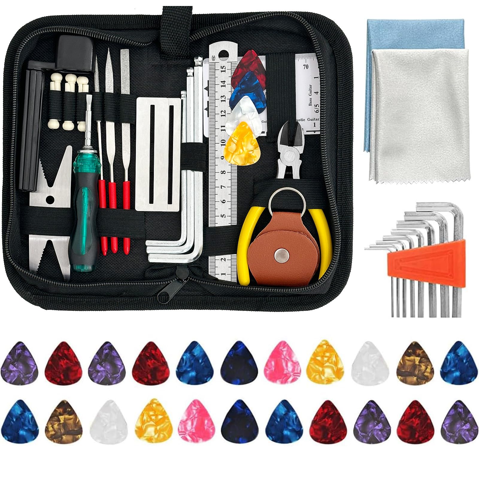 55Pcs Guitar Repairing Maintenance Tool Kit with Carry Bag,Guitar Repair Tools Kit for Guitar Ukulele Bass Banjo,Guitar Care Cleaning Guitar Accessories Gift for Music Instrument Enthusiast Beginner