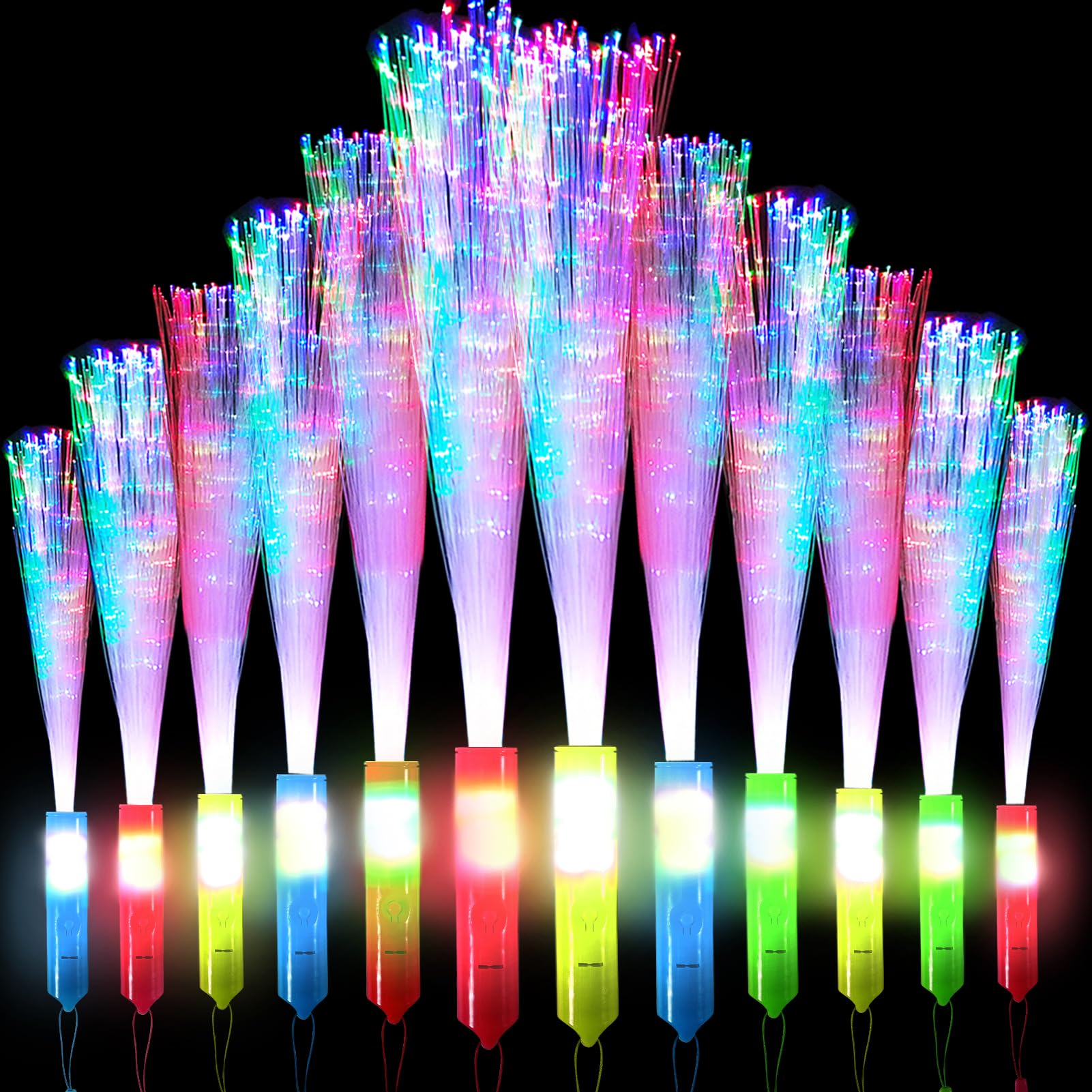 Joycabin 12 Pack LED Glow Sticks, LED Light Up Sticks Glow, Fibre Optic Wand with 3 Modes Flashing, Glow Sticks Party Favors, Fibre Optic Light Stick for Wedding, Raves, Party, New Years Eve, Easter