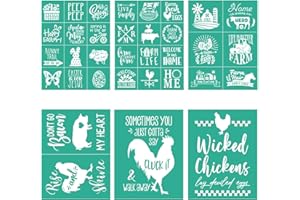 BOOLOOEN Farmhouse Silk Screen Stencil 6pcs,Farm Animals Theme Silk Screen Stencil Self-Adhesive Stencils Reusable for Wood, Pillow, Wall DIY Home Decor 8.5 * 11inch