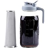 Cold Brew Coffee Maker 64 Oz Mason Jar Cold Brew Pitcher With Strainer Half Gallon Wide Mouth Glass Iced Coffee Maker With Spout Lids 2 Quart Glass Pitcher For Fridge, Sun Tea, Lemonade, Cold Brew