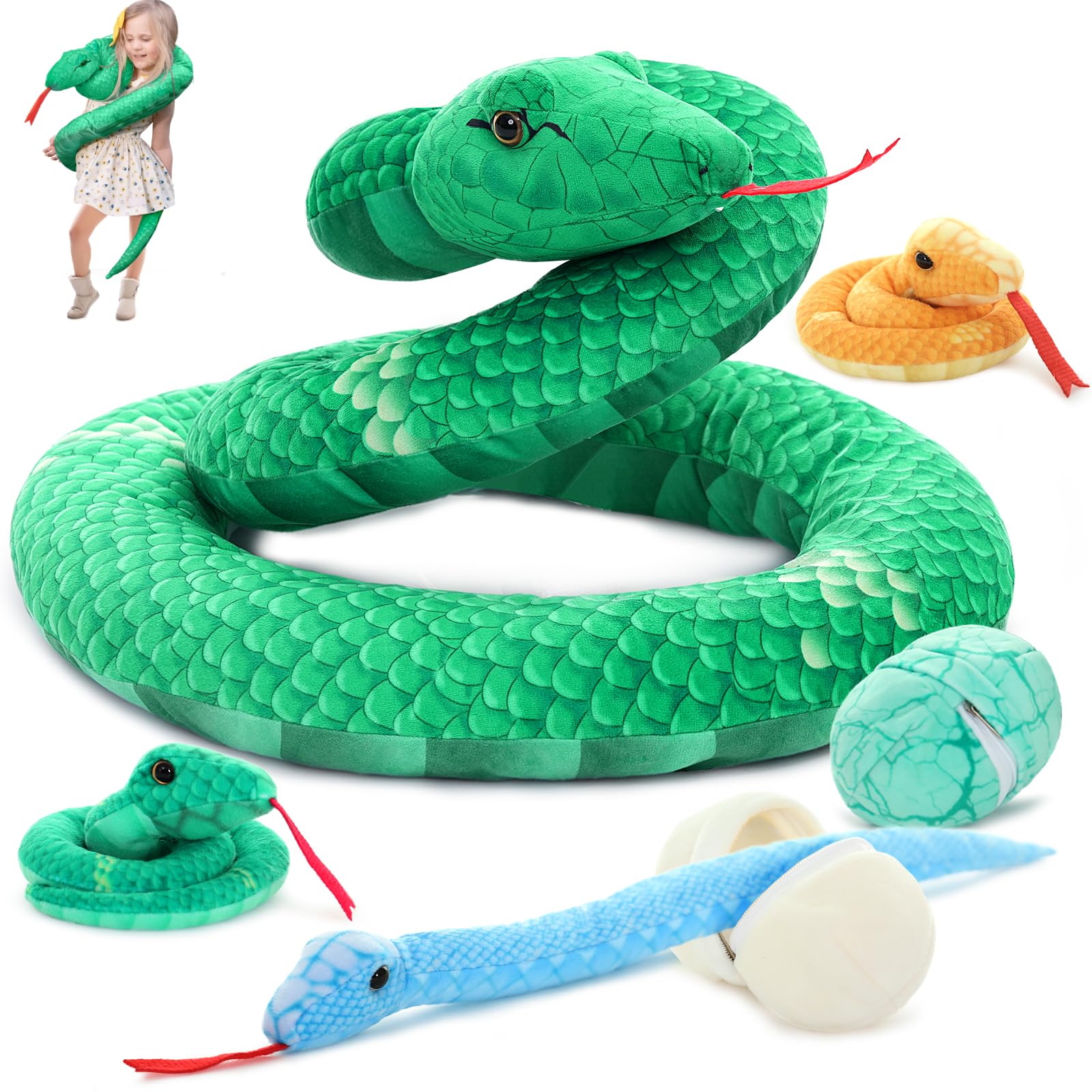Photo 1 of **SEE NOTES **MorisMos Giant Snake Stuffed Animal Mommy with Babies & Eggs,Realistic Stuffed Snake Plush Toys for Kid Girl Boy 3 5 7 8 12,Long Green Boa Constrictor Anaconda Toys,Python Gift for Halloween Christmas