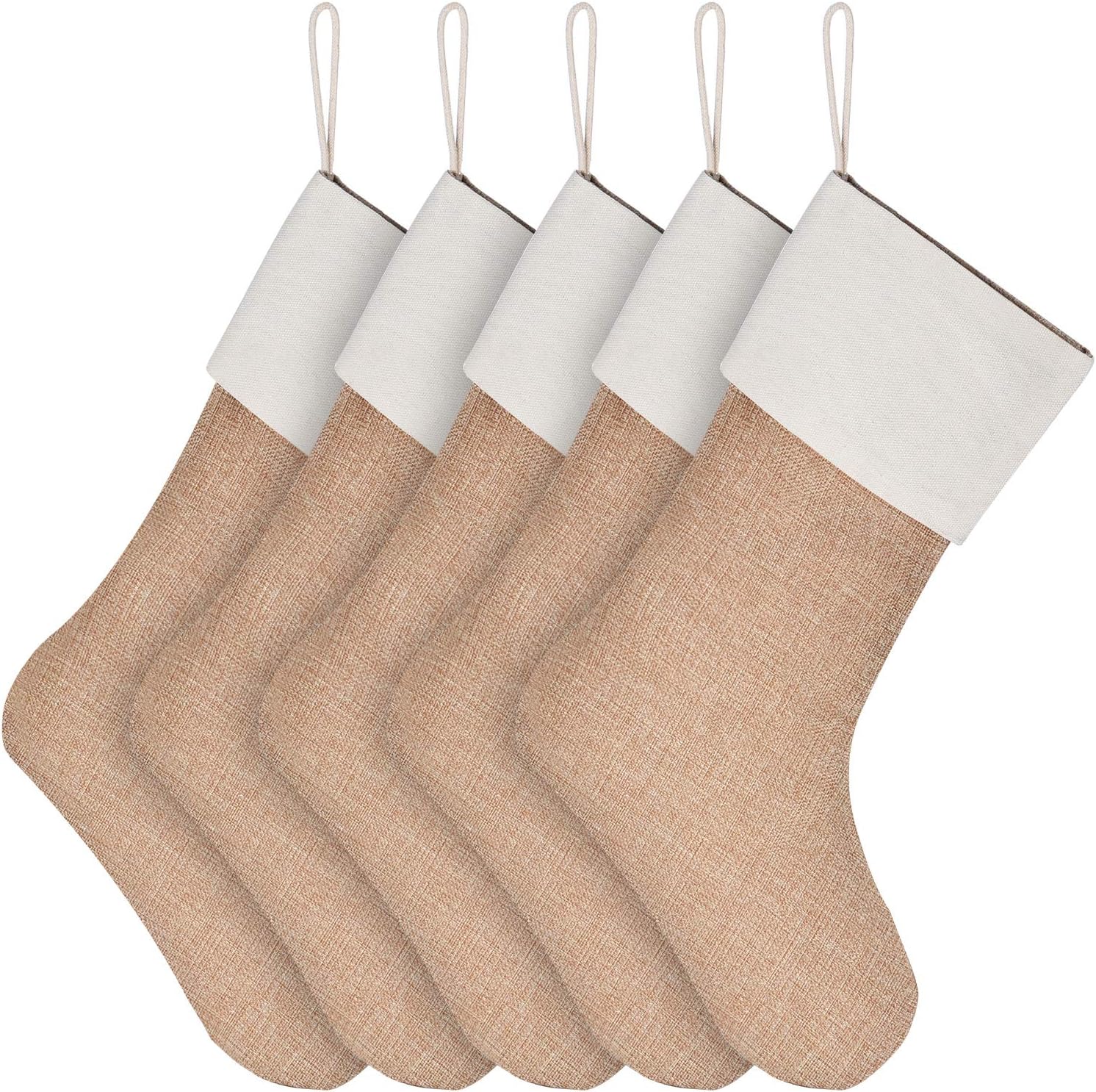Stockings & Holders - Sunshane Burlap Christmas Stockings Xmas Fireplace Hanging Stockings Decoration Stockings for Christmas Decoration DIY Craft (Flaxen, 5)
