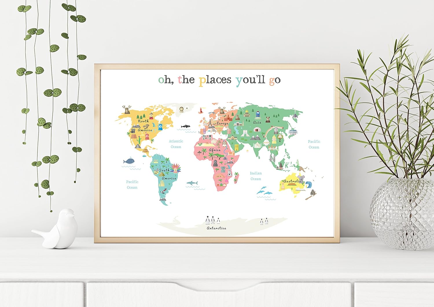 Travel Map Nursery Wall Art Childrens Room Decor Wall Art For Kids Graduation Gift White World