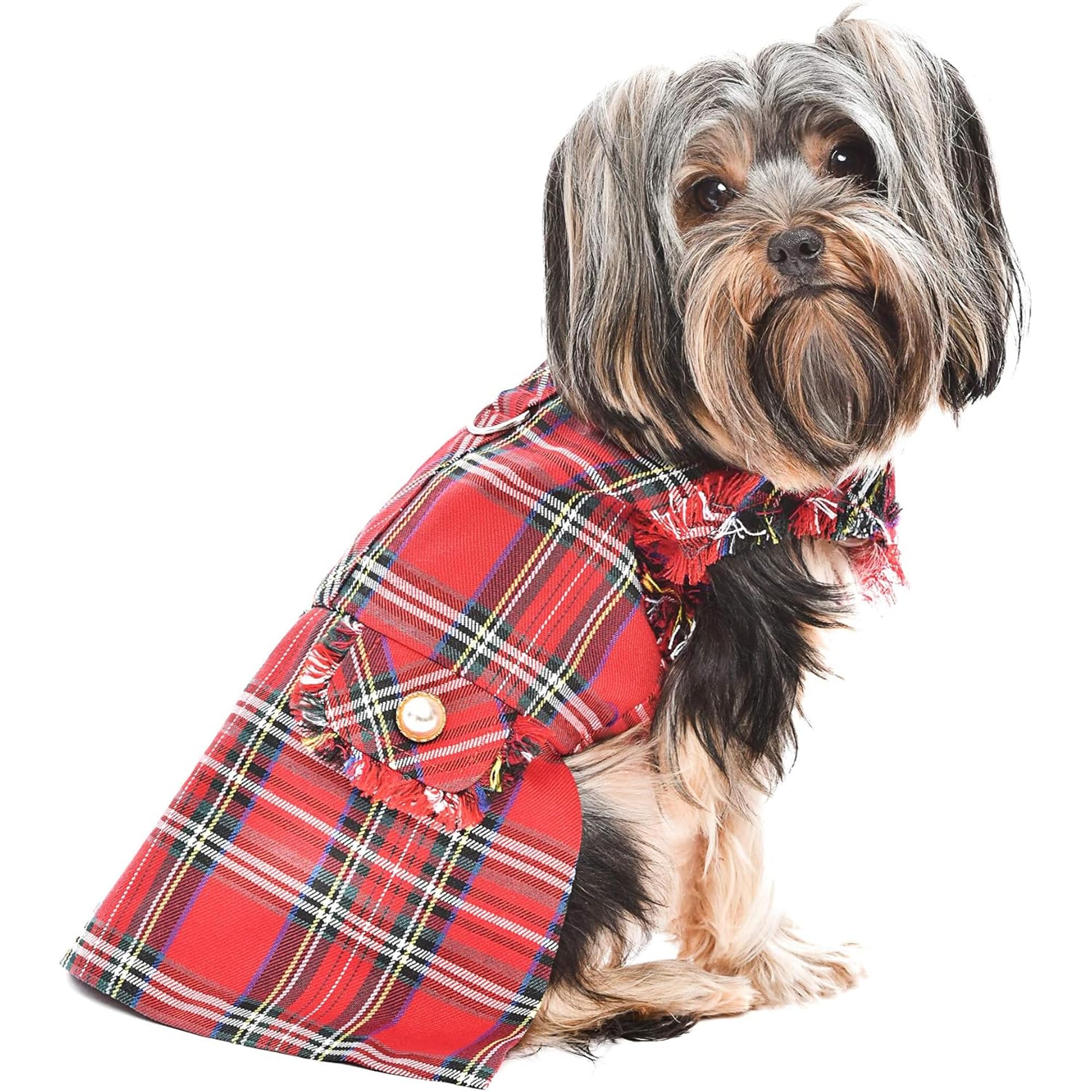 Parisian Pet Designer Tartan Fringe Red Dog Dress