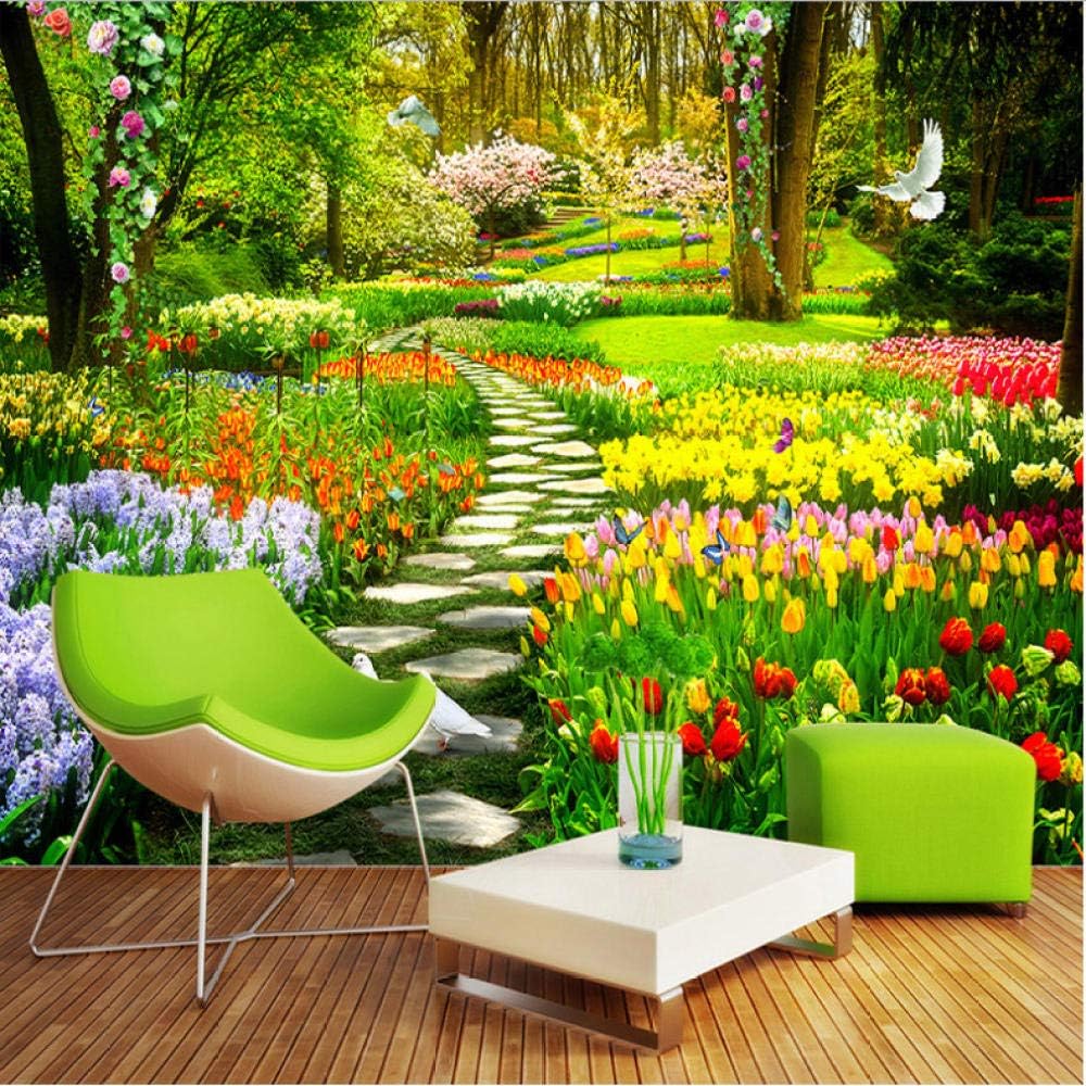 Yhzer Custom Wall Mural 3D Garden Park Small Road Scenery Photography Background Photo Wallpaper for Wall Painting Living Room Bedroom -280X200Cm