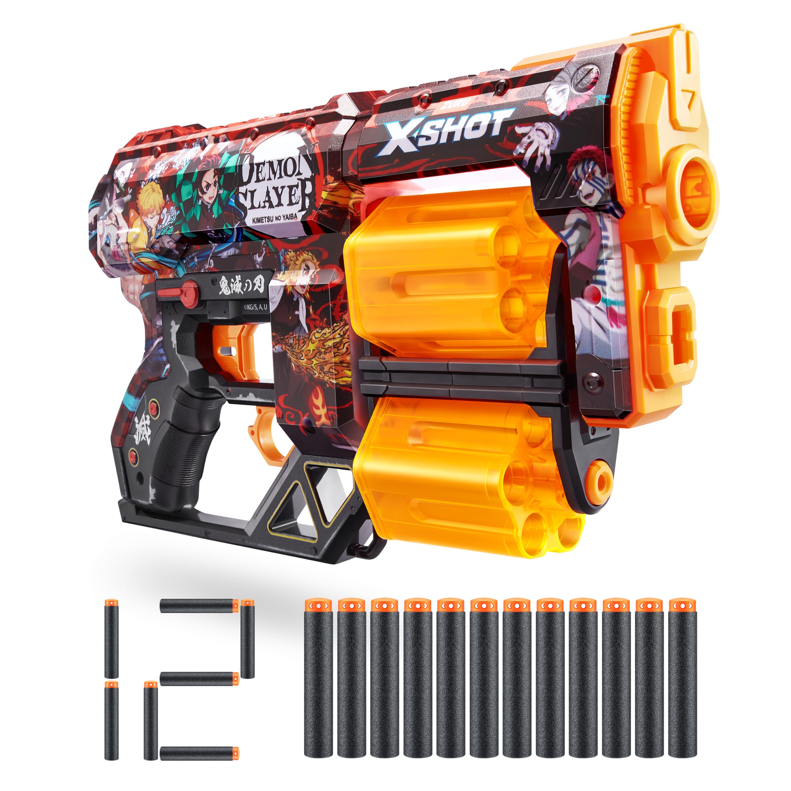 XSHOT Skins Demon Slayer, Dread, 12 Darts Included, Double Rotating Barrels, Air Pocket Dart Technology, Toy Foam Blaster for Kids, Teens and Adults, Brown Box, (Dread Demon Slayer)