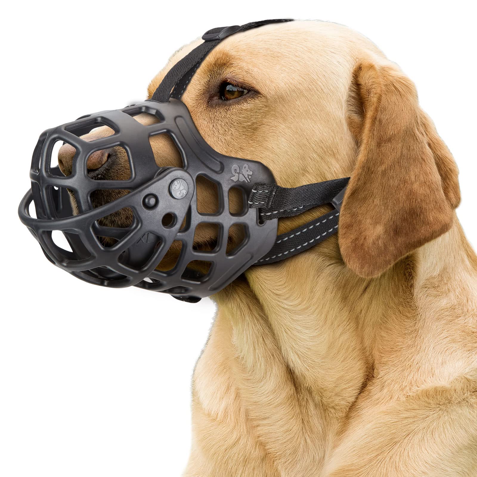 Photo 1 of Ownpets Dog Muzzle, Adjustable Dog Basket Muzzle with Movable Cover to Prevent Biting, Chewing & Licking, Air Mesh Drinkable for Large Aggressive Dogs, XL