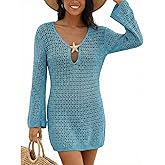 CUPSHE Women Crochet Swimsuit Cover Ups Long Sleeve Summer Beach Coverup Dress for Swimwear