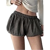 MakeMeChic Women's Plaid Bubble Shorts Blommer Low Waist Puffy Cute Balloon Shorts Skorts