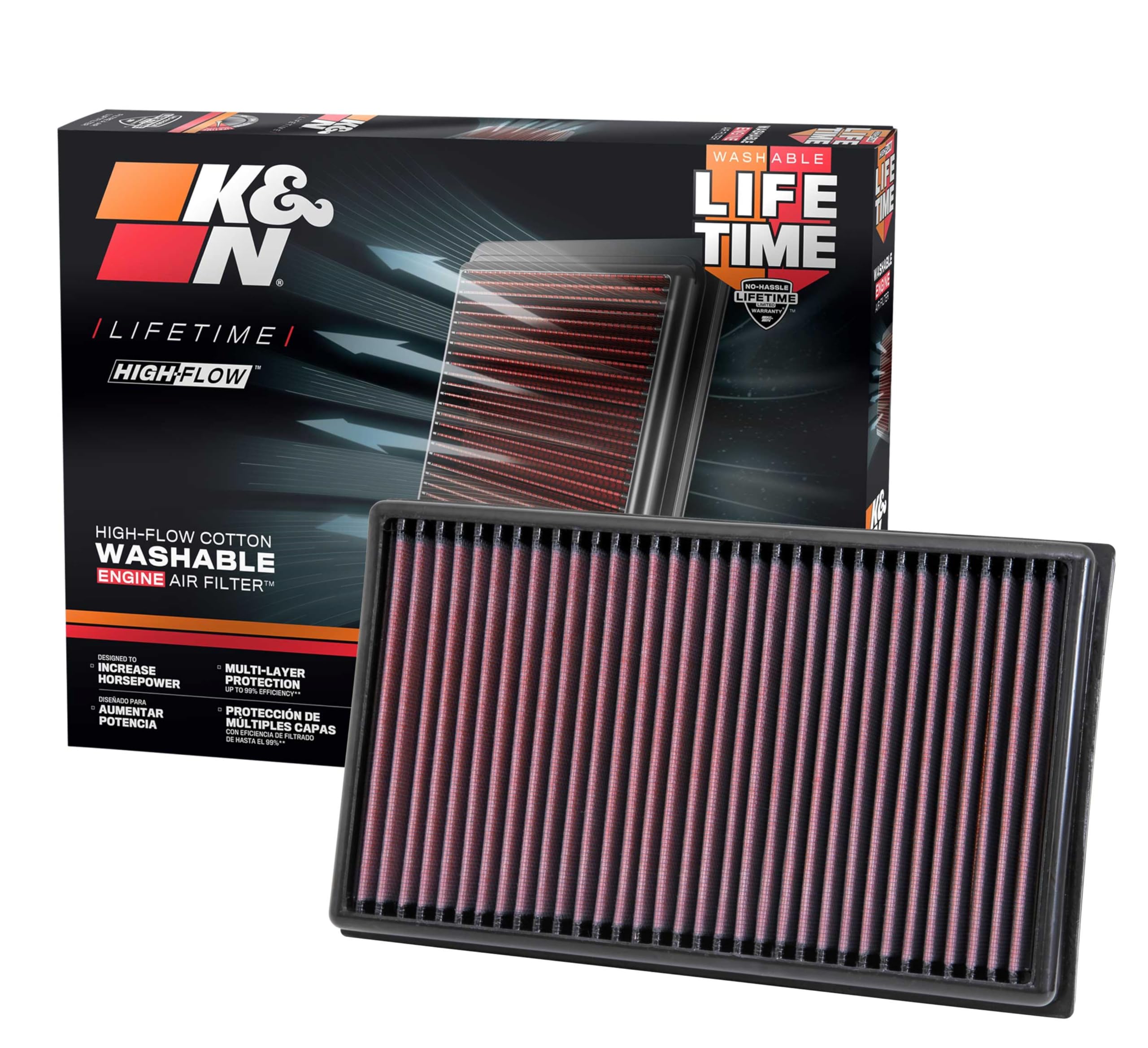 K&N Engine Air Filter: Reusable, Clean Every 75,000 Miles, Washable, Premium, Replacement Car Air Filter: Compatible with 2012-2019 Volkswagen/Audi/Seat/Skoda Compact 1.6/1.8/2.0 L, 33-3005