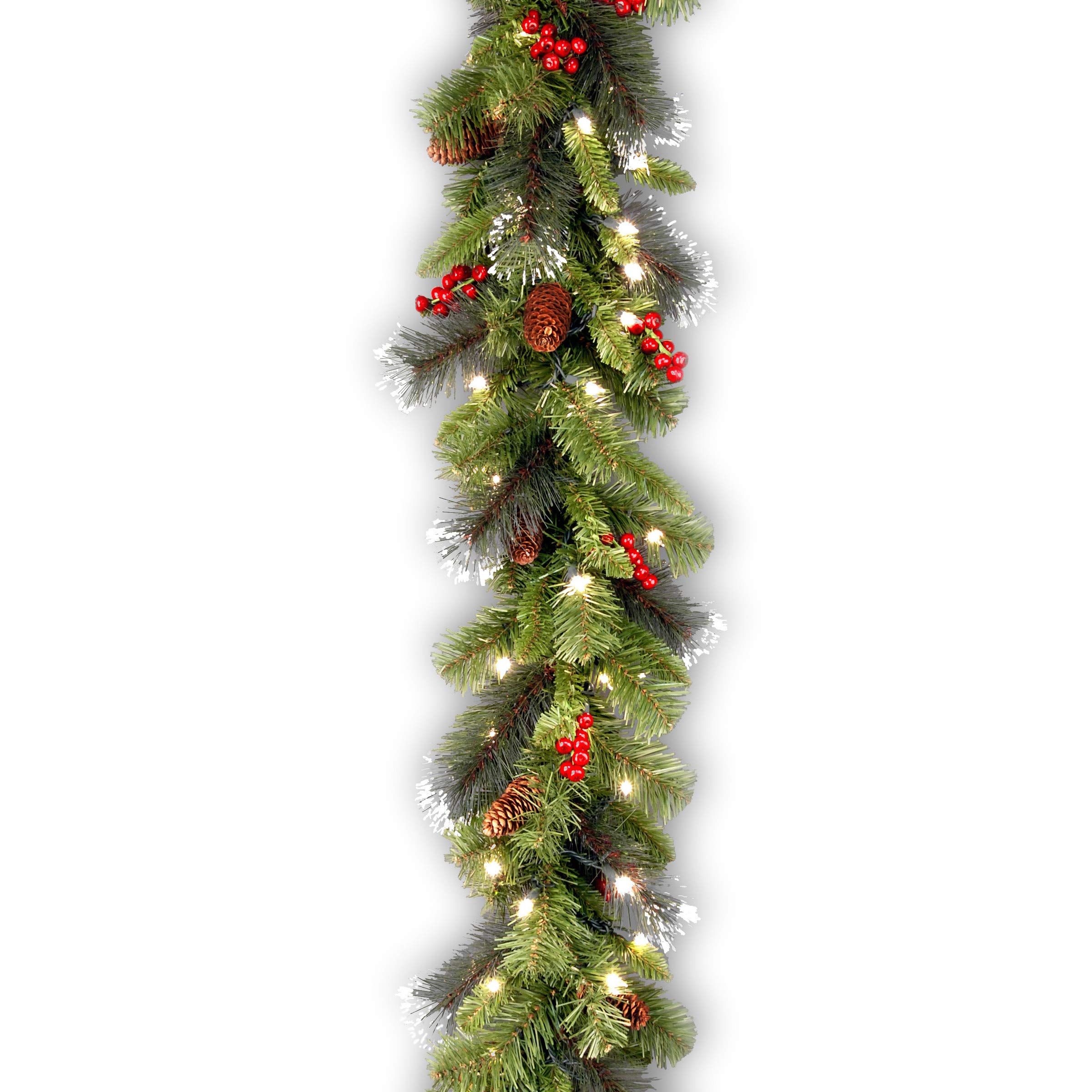 National Tree Company 9 ft Pre-Lit Crestwood Spruce Artificial Christmas Garland, Christmas Decoration with Glitter, Pinecones, Red Berries, 50 Clear Lights, 180 Tips, Green