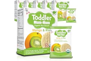 Want-Want Toddler Mum-Mum Rice Rusks, Mango & Kiwi, Gluten Free, Allergen Free, Non-GMO, Rice Teether Cookie for Teething Inf