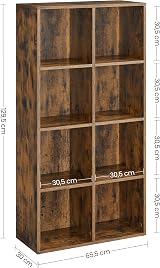 VASAGLE 8-Cube Bookcase Rustic Brown LBC024T01 30 x 65 x 129.5 cm view 7