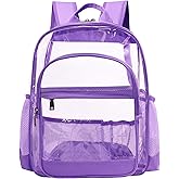 GiMiUiTo Clear Backpack,Heavy Duty Clear Bookbag See Through Backpack Large Clear Bag for School College Work Travel Security,Light Purple