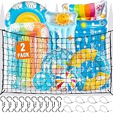 79" * 47" Pool Float Toy Storage Net, 2Pcs Extra Large Hanging Elastic Mesh Pool Storage with 20 Hooks &amp; 200 Ties, Swimming Poolside Fence Toys Holder for Floats, Balls, Water Inflatable Toys Rafts