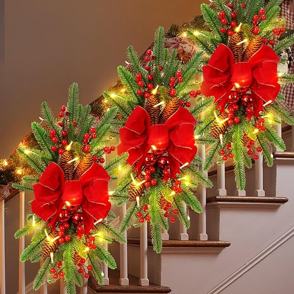 HIBOOM 3 PACK ARTIFICIAL CHRISTMAS TEARDROP SWAGS 24″...
