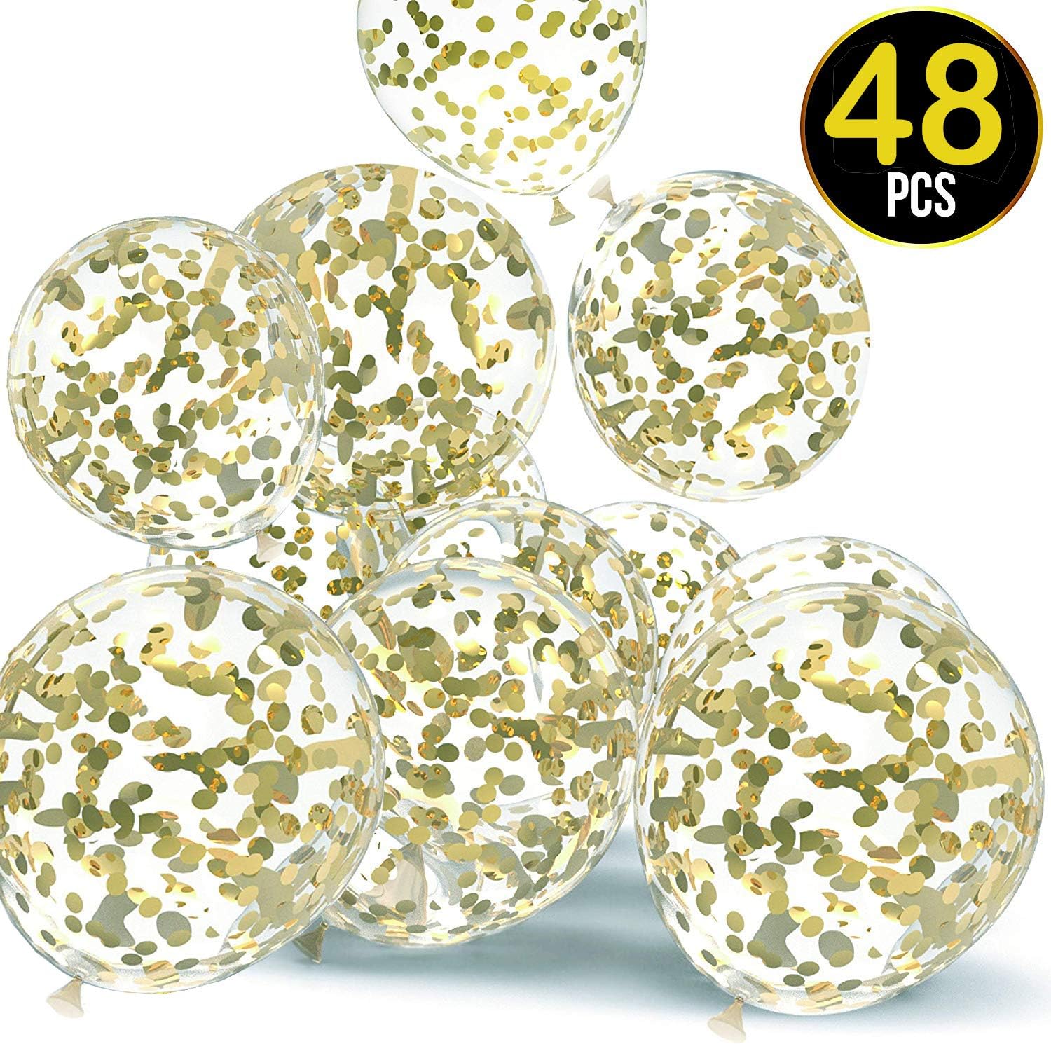 Aniparty 48 pieces 12inch Gold Confetti Balloons Set Include 5 Reel Ribbons for Wedding, Birthday Party, Bridal Shower, Party Decorations