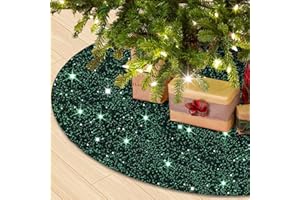 WUPIOS Green Tree Skirt Shiny Sequins Christmas Tree Skirt 21 Inch Glitter Pencil Tree Skirts for Table Top Trees Ornaments Embroidered Xmas Tree Collar Luxury Tree Base Skirt for Winter Holiday Party