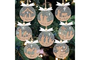 GuassLee 16pcs Nativity Christmas Ornaments - 3D Wooden Acrylic Cut File Nativity Scene Christmas Crafts Ornaments for Kids Tree Indoor Decorations
