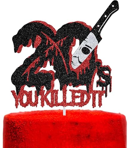 Glitter Killer Happy 16th Birthday Cake Topper – Halloween Horror Party Decor - View #13