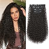 Clip in Hair Extensions, LONAI 20'' 4PC 100% Pure Protein Silk Hairpieces, Lace Weft Curly Hair Extensions Clip ins Invisible, Soft Natural Hairpieces for Women (Dark Chocolate Brown)