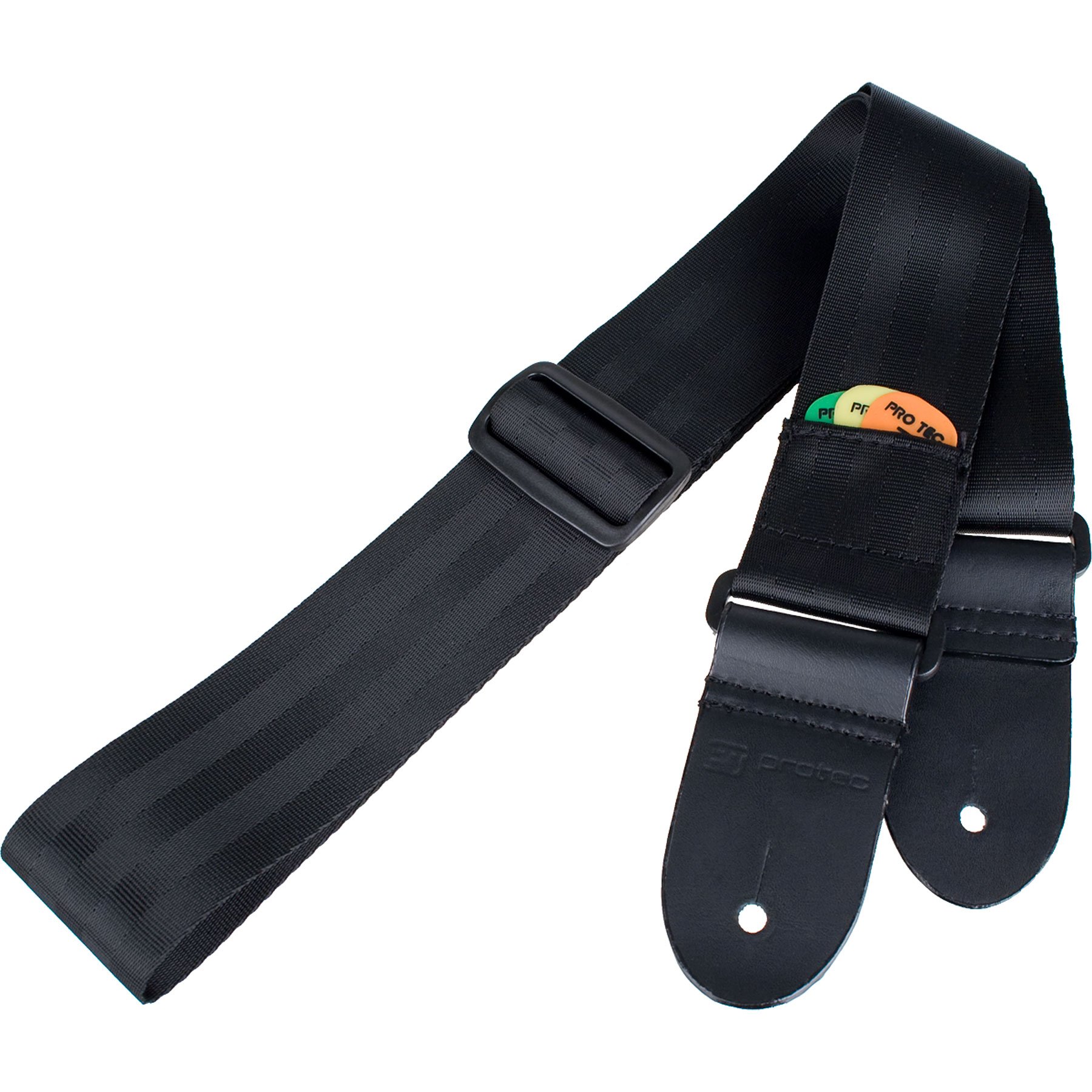 Pro Tec GSS1 Seatbelt Guitar Strap with Thick Leather Ends and Pick Pocket