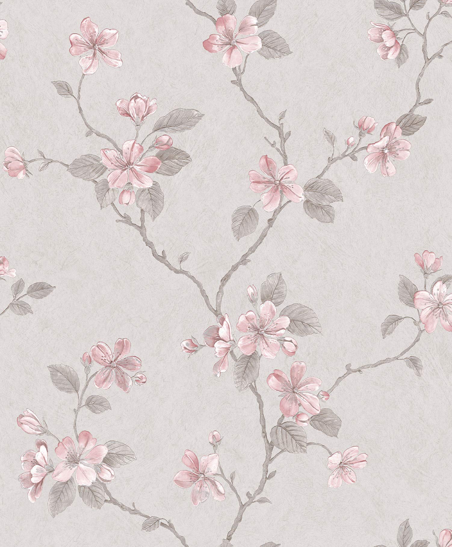 Galerie G67614 Palazzo Blossom Trail Design Wallpaper, Pink/Grey, 10m x 53cm
