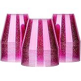 Homy Feel 9 Oz Pink Glitter Plastic Cups - 100PCS, Disposable Cocktail & Wine Cups for Wedding Party, Valentine's Day