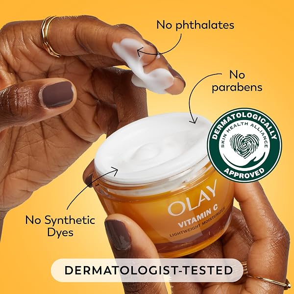 OLAY VITAMIN C FACE MOISTURIZER, BRIGHTENING CREAM FOR WOMEN, INSTANT HYDRATION, EVENS TONE, DARK SPOT & HYPERPIGMENTATION REDUCTION, GLOWING SKIN CARE – NIACINIAMIDE, LACTIC ACID, 1.7 OZ