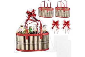 Reallnaive 2 Pcs Christmas Thanksgiving Large Bamboo Empty Gifts Basket with Handles 12 Inch Woven Empty Basket to Fill with Ribbon Bow Bag for Baby Shower Birthday Business Gift Wrapping (Oval)