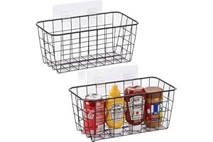 2 Set Adhesive Hanging Basket, Wall Storage & Command Shelf Organizer-No Drilling basket for cupboard door, Small Hanging Bas