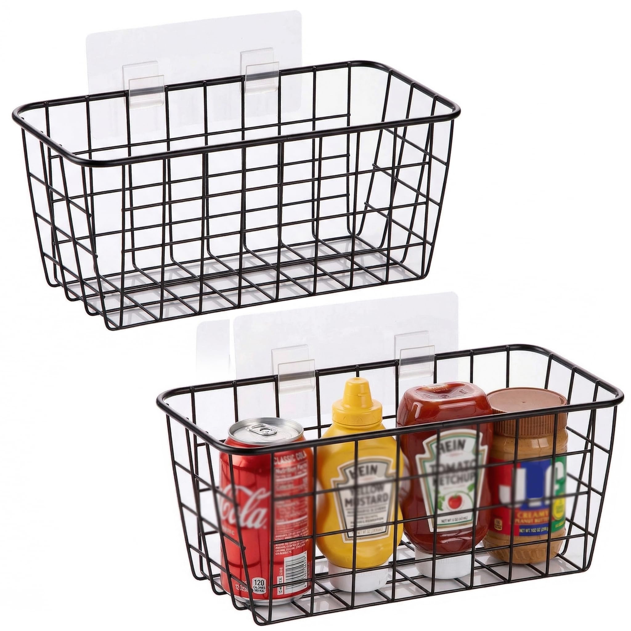 Photo 1 of 2 Set Adhesive Hanging Wall Basket Inside Cabinet Door Organizer,Wall Storage Basket-No Drilling Adhesive wall Basket for Cupboard Door,Space-Saving Small Hanging Baskets for Wall Mount Storage,Black
