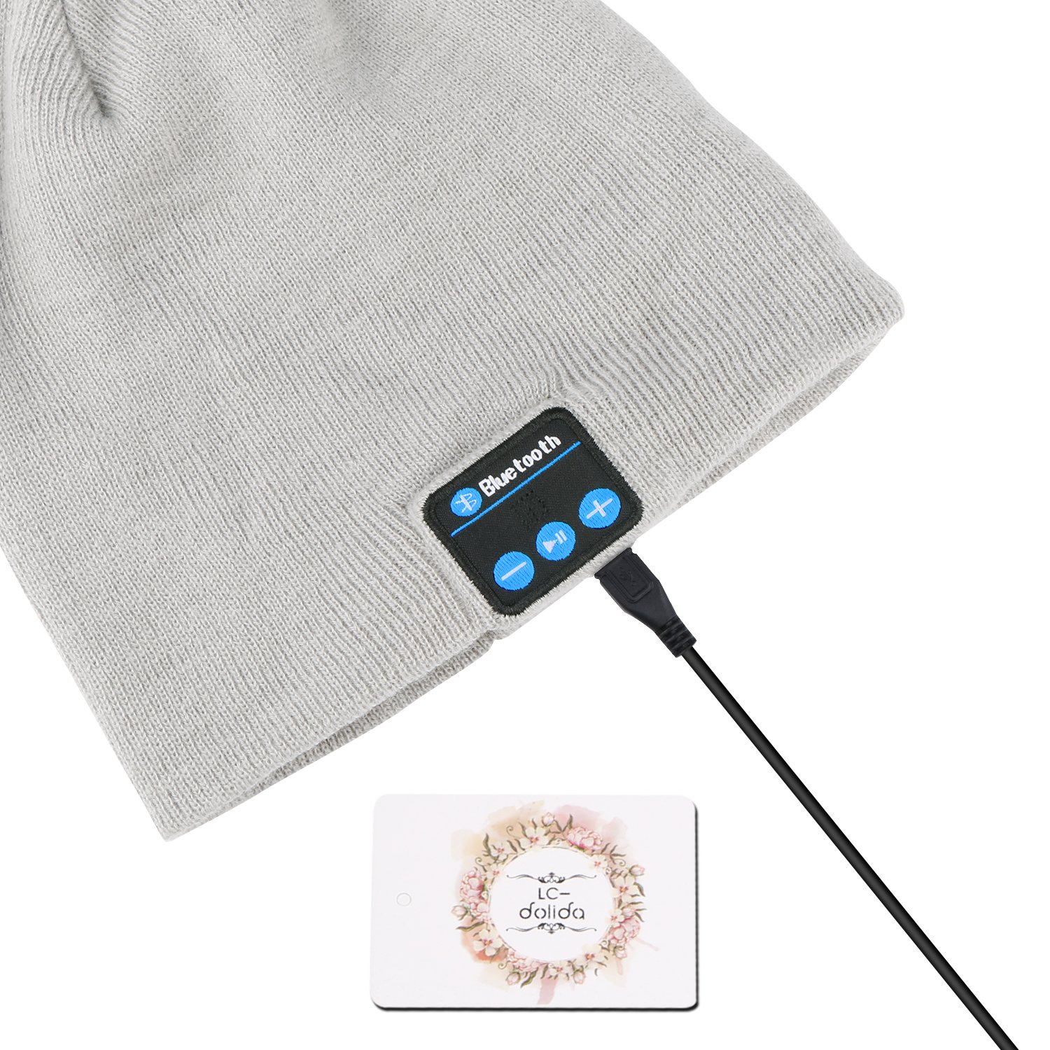 Dolida Bluetooth Wireless Music Beanie Hat Women Men Winter Knitted Hat Trendy Cap with Microphone & Stereo Headphones Headset for Sport Running Dancing, Best Christmas Gift Grey