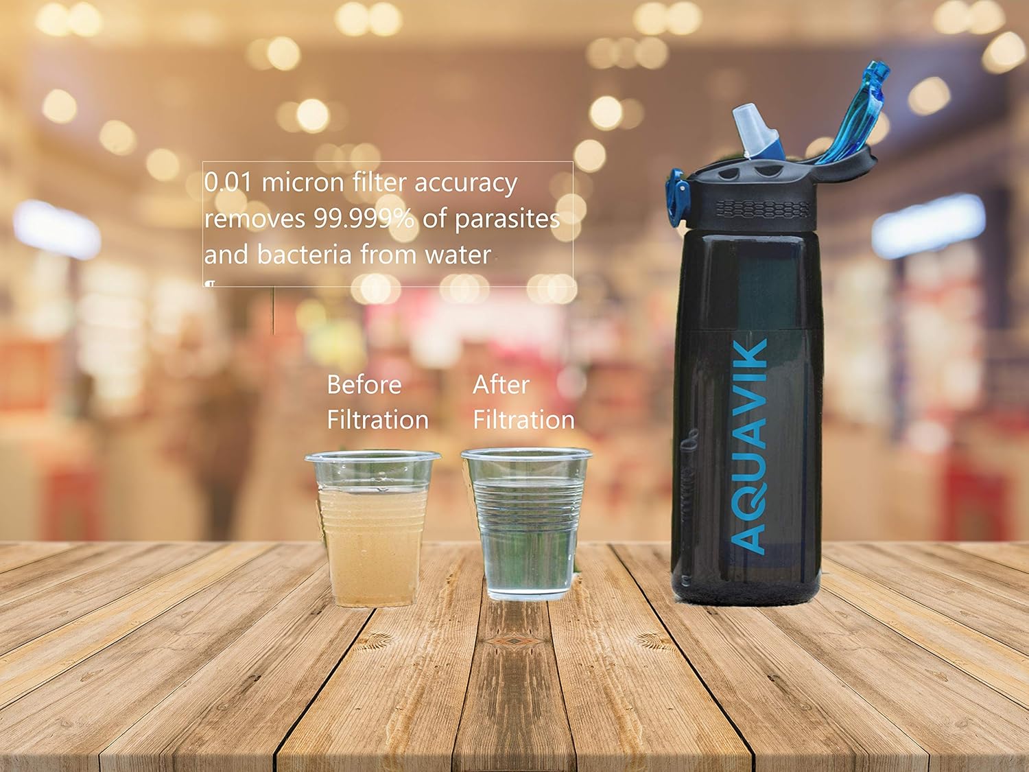 AquaVik Portable Water Filter Bottle for Survival, Travel, Camping, Hiking, Hunting, Outdoor and Daily Use, Home & Office. Filtered Water Bottle is BPA Free and Leakproof. Water bottle with filter: Home Improvement