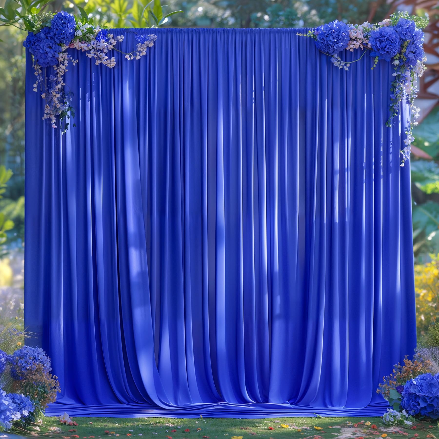 Photo 1 of 10 x 10ft Royal Blue Backdrop Curtains No-Wrinkle Party Curtains for Photo Backdrop Polyester Curtain Backdrop Soft Fabric for Retirement Birthday Wedding Baby Shower Events, 2 Panels 5 x 10ft