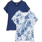 Amazon Essentials Women's Active Quick Dry Tech Stretch Short-Sleeve V-Neck T-Shirt (Available in Plus Size), Pack of 2