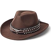 SIPAMEDO Classic Western Felt Cowboy Cowgirl Hat for Women Men Wide Brim Belt Buckle Cowboy Hat