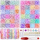 Wuollgess 1700Pcs 8mm Glass Beads for Jewelry Making, 48 Colors Crystal Beads for Bracelet Making Kit Round Beads DIY Craft for Teen Adults, 2 Box