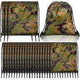 Sweetude 24 Pcs Camo Bag Waterproof Drawstring Bags Bulk, Military Army Bag Lightweight Woodland Camouflage Drawstring Backpack for Men Women Birthday Party Supplies Travel Yoga Gym Sport